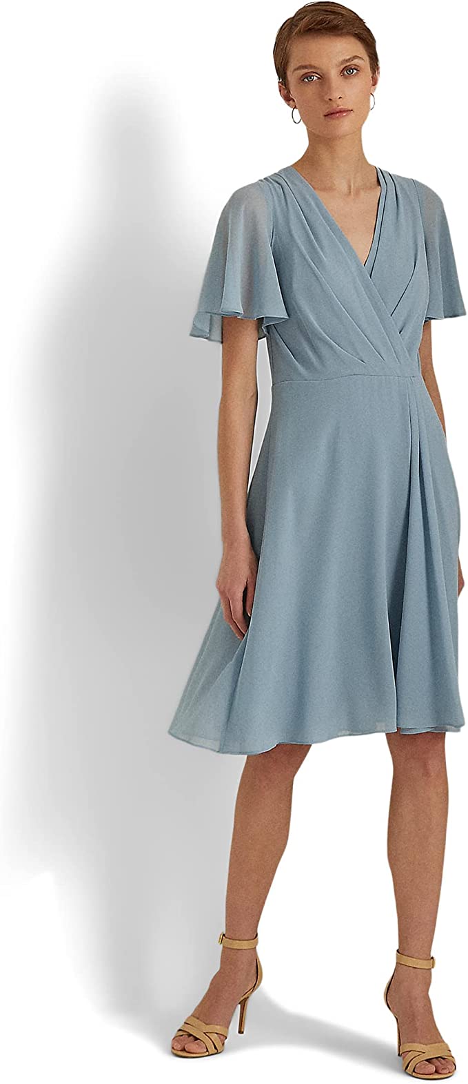 Lauren Ralph Lauren Flutter-Sleeve Georgette Dress Color Ashley Blue Size 6
