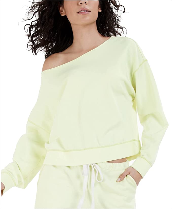 Jenni by Jennifer Moore Womens Cotton French Terry Raw Hem Crew Sleep Pajama Top Color Crisp Honeydew Size M