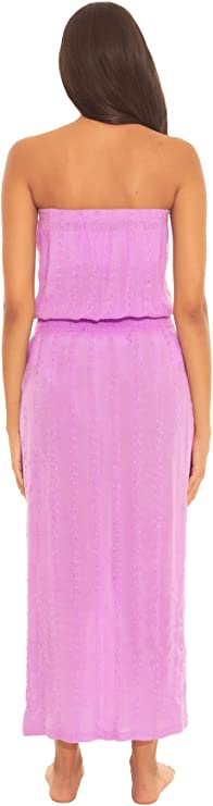 Soluna Women's Wovens Strapless Smocked Maxi Swim Cover Up Color Lilac Size S