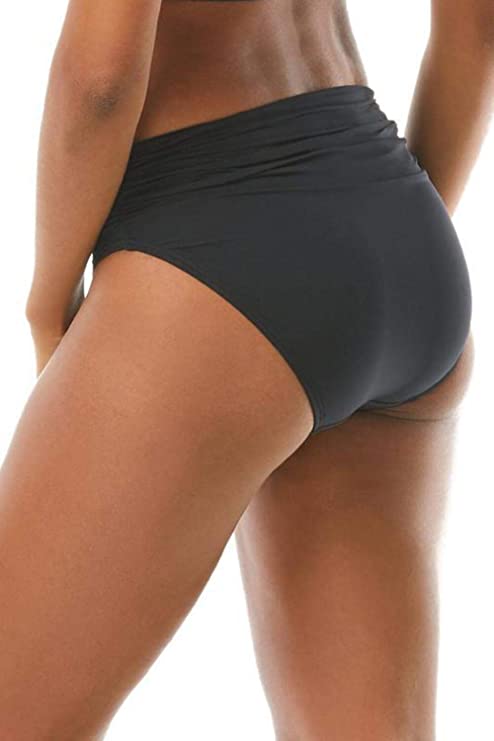 Carmen Marc Valvo Women's Bikini Bottom Swimsuit w/ Shirred Detail Color Black Size S