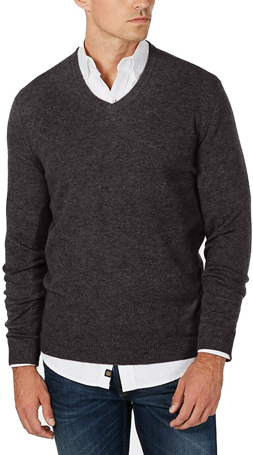 Club Room Men's Cashmere Ribbed Trim V-Neck Sweater Color Cabernet Heather Size XL