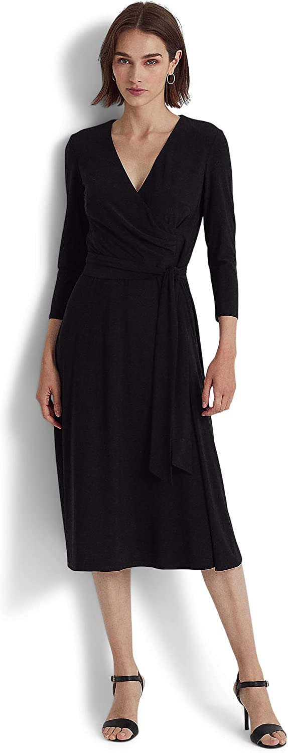 Lauren Ralph Lauren Jersey Midi Dress Color Black Size 14