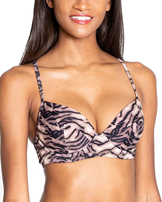 RACHEL Rachel Roy Women's Standard Bikini Top Color Black/Tan Size S