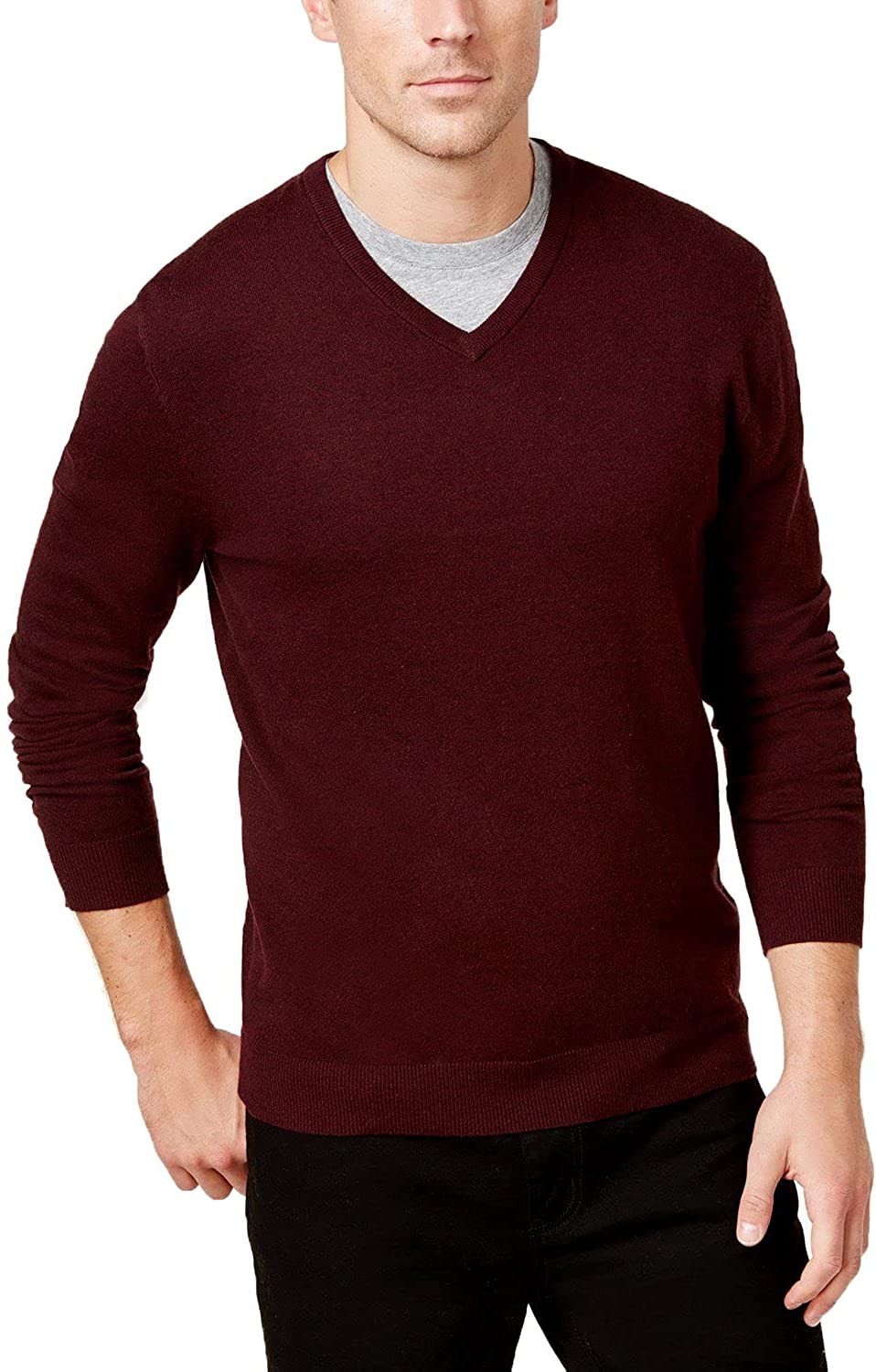 Alfani Men’s V-Neck Ribbed Trim Sweater Color: Red Size XL