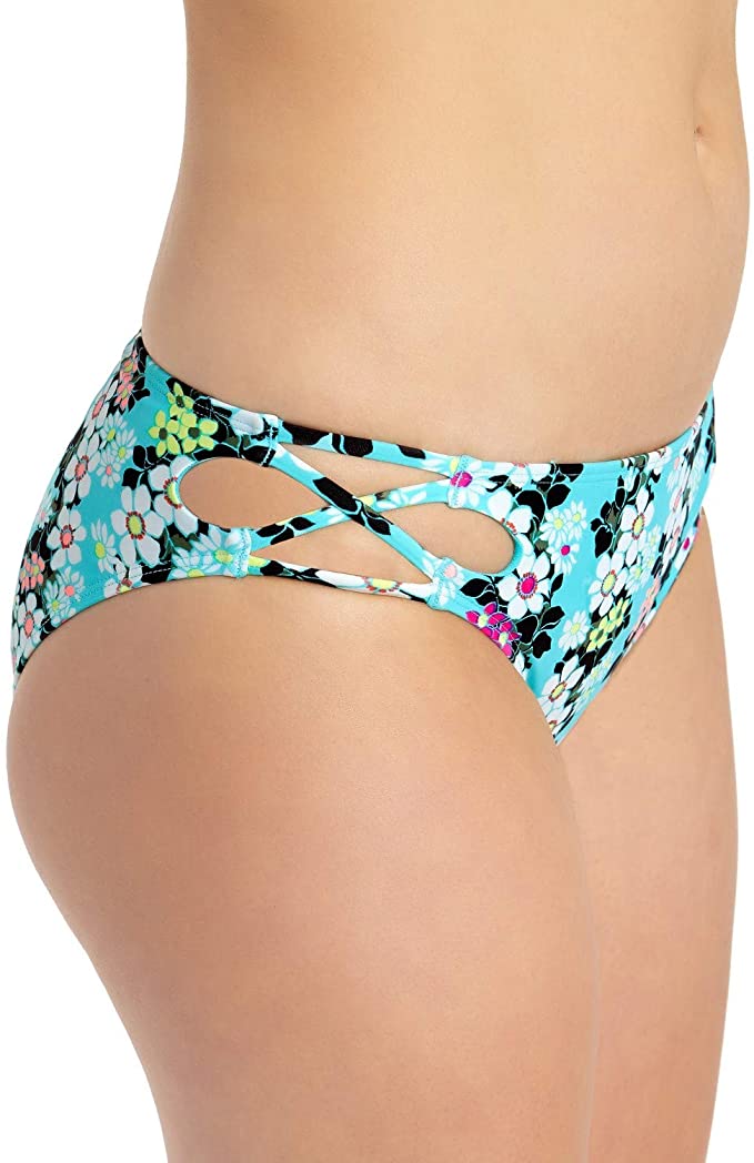 California Waves Juniors' Floral-Print Strappy Hipster Bikini Swim Bottoms Color Blue Multi