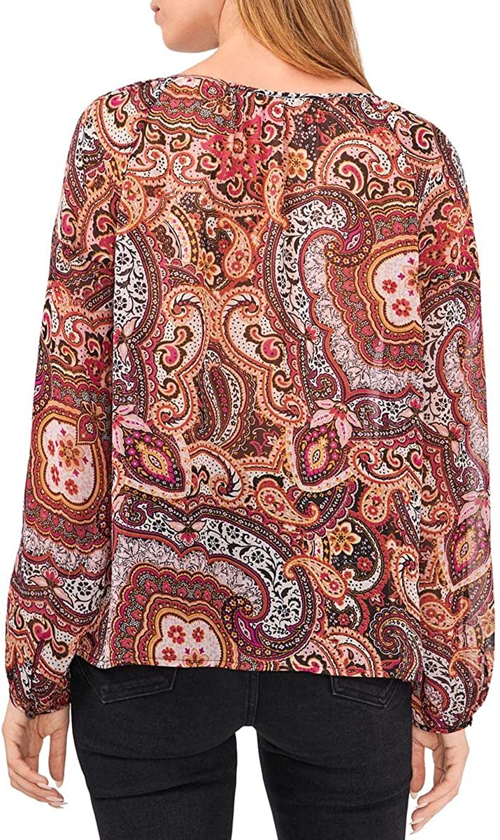 Vince Camuto Women's Metallic Paisley Keyhole Blouse Color Fuschia Pink Size S