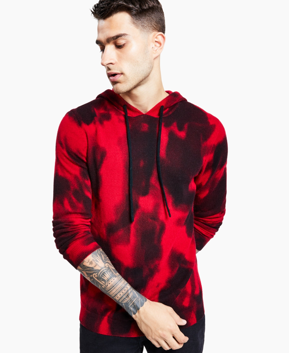INC International Concepts Men's Tie-Dye Cashmere Blend Hoodie Color Red Wash Size S