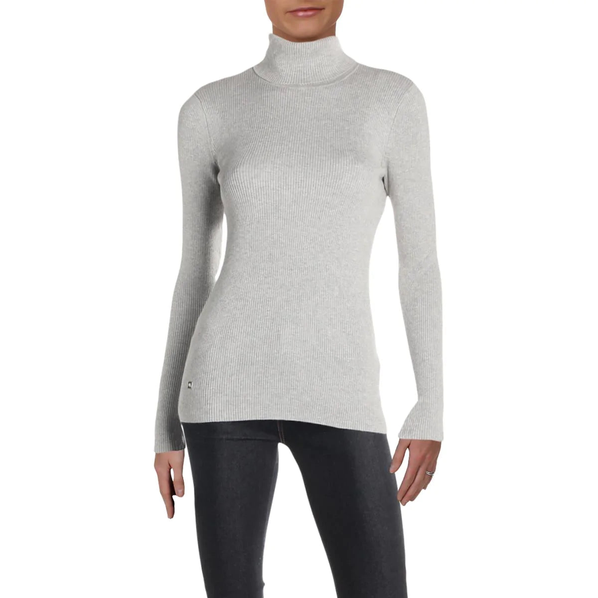 Lauren Ralph Lauren Ribbed Turtleneck Sweater Color Pearl Grey Heather Size M