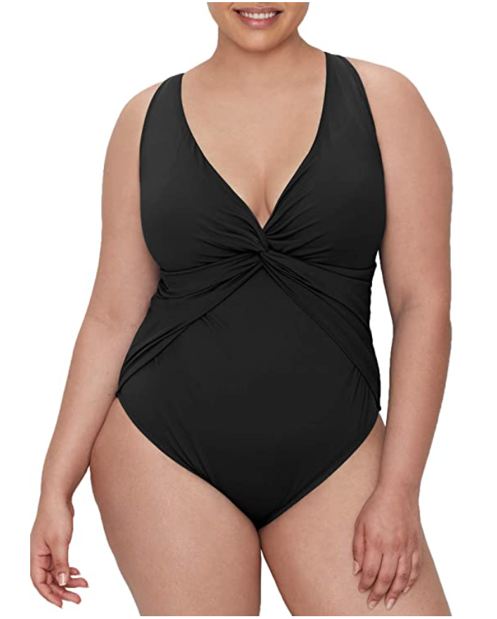 Bleu Rod Beattie Plus Size Twist Mio Plunge One-Piece Swimsuit Color Black Size 22W