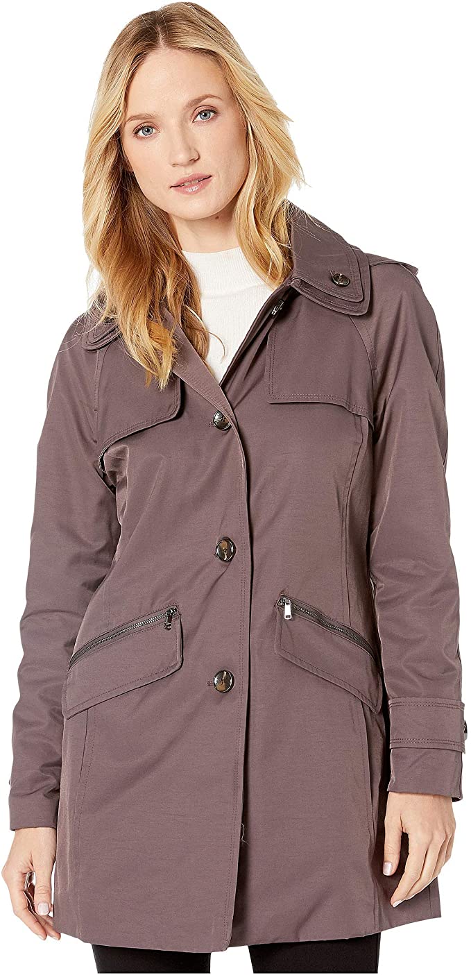 LONDON FOG Women’s Double-Collar Hooded Water-Resistant Raincoat L722564T74 Size L