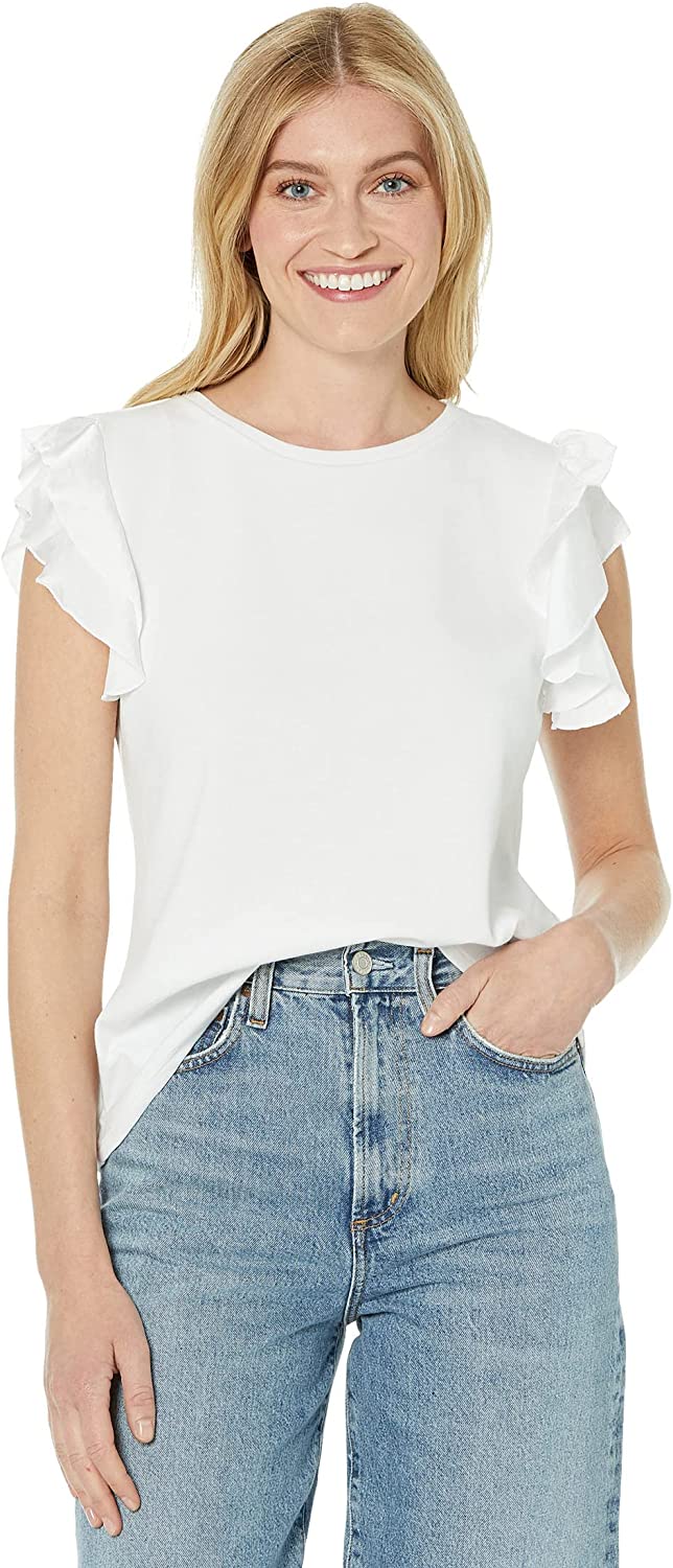 Vince Camuto Women's Tiered Ruffle Sleeve Crew Neck Tee Color Ultra White Size L