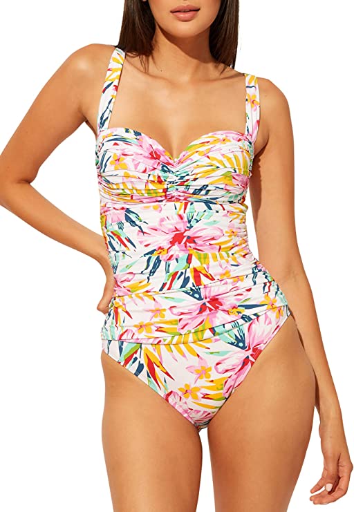 Bleu Rod Beattie Beachy Keen Shirred Bandeau One-Piece Swimsuit Multicolor Size 6