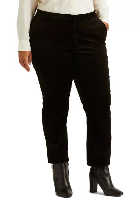 Lauren Ralph Lauren Plus-Size Stretch Velvet Slim Pants Color Polo Black Size 18W