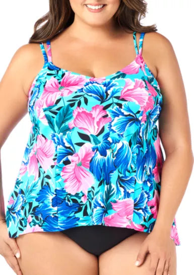 Swim Solutions Shapesolver Plus Petals Princess Seam Swim Tankini Multicolor Size 18W