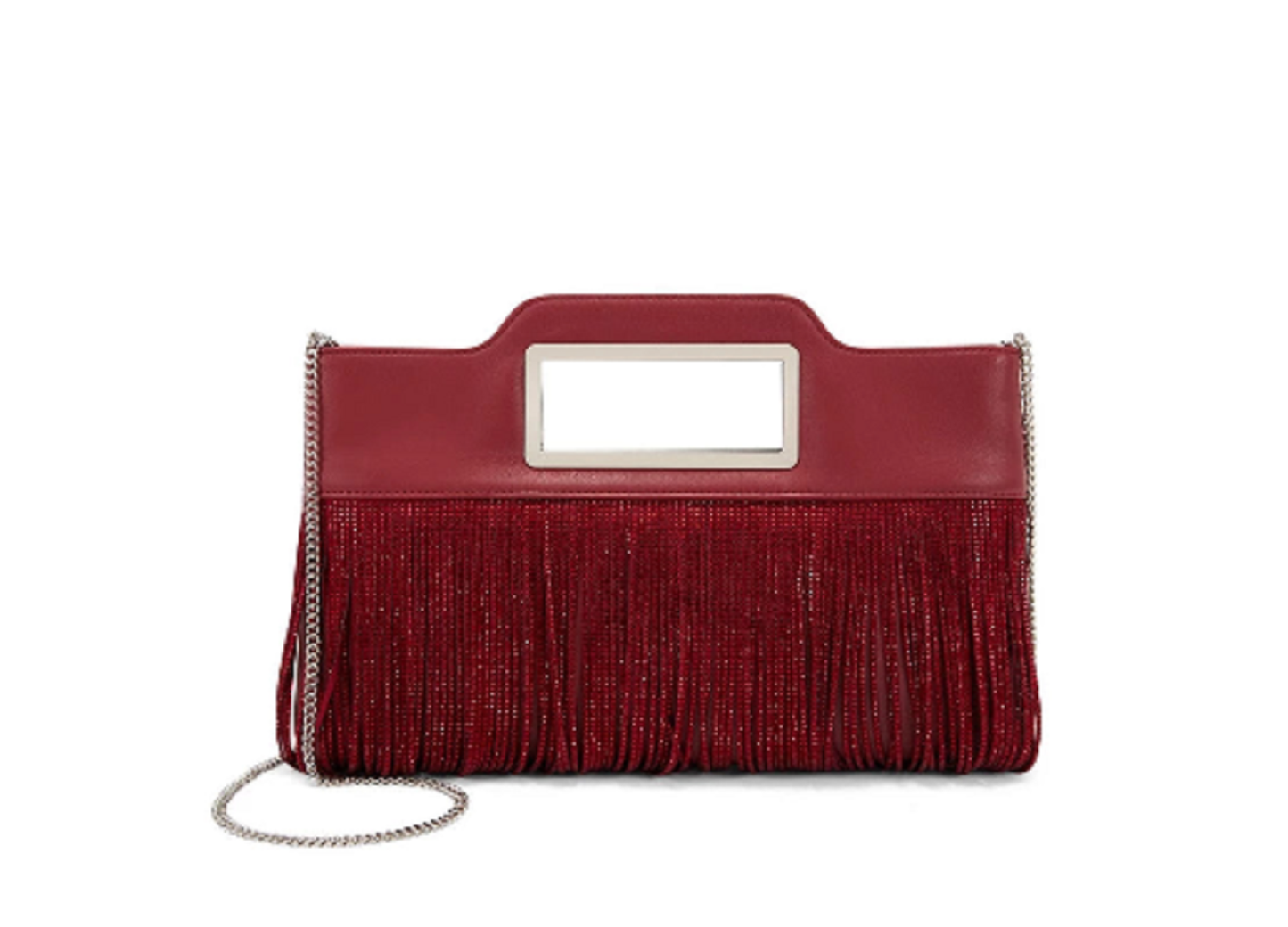 INC International Concepts Juditth Stud Fringe Clutch Color Burgundy
