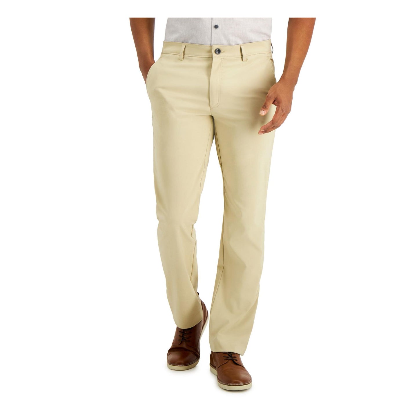 ALFANI Men's Commuter Flat Front Stretch Moisture Wicking Pants Color Beige W32xL32