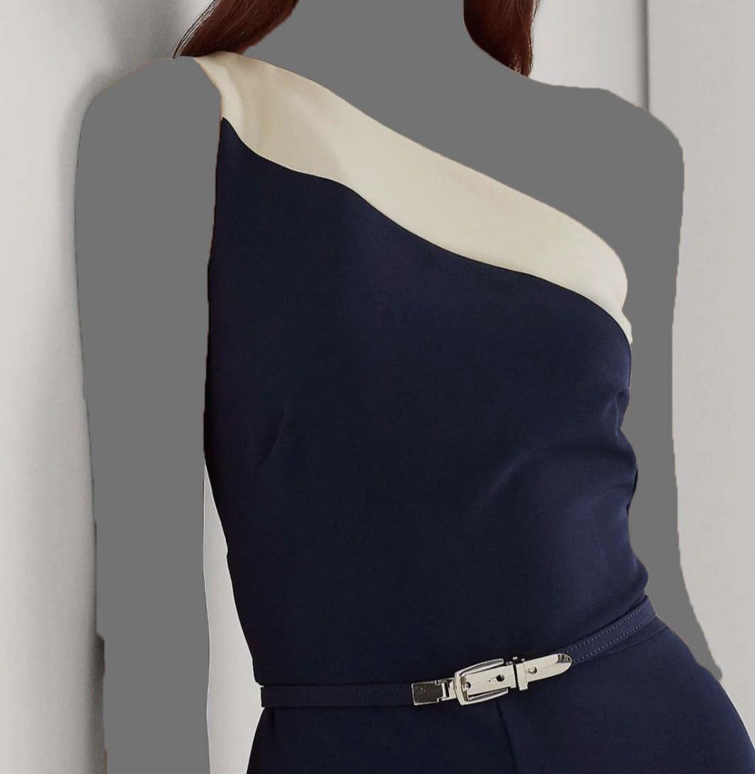 Lauren Ralph Lauren One-Shoulder Crepe Jumpsuit Color French Navy/Cream Size 6