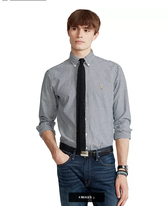 Polo Ralph Lauren Men's Classic-Fit Gingham Oxford Shirt Long Sleeve Color Black/White Size L
