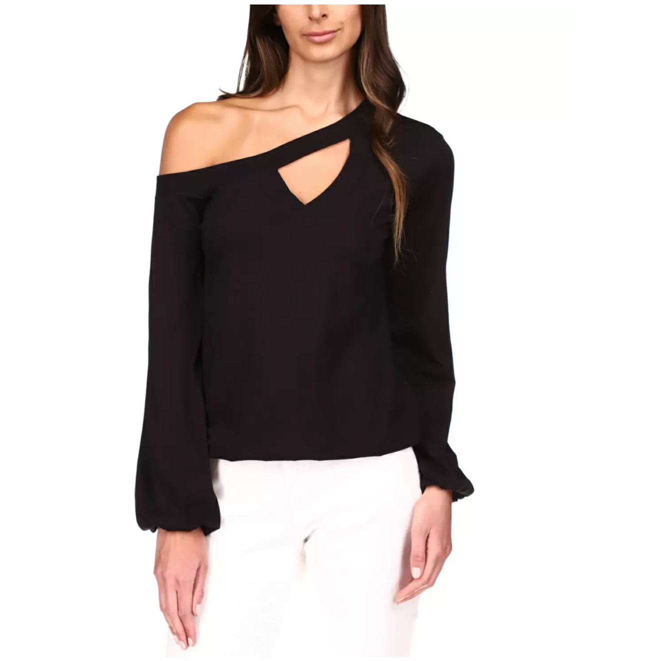 Michael Kors Women's One-Shoulder Keyhole Top Color Black Size XL