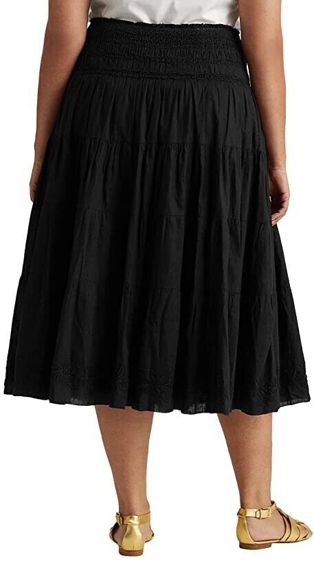 Lauren Ralph Lauren Women's Cotton-Linen Voile Peasant Skirt Color Black Size 1X