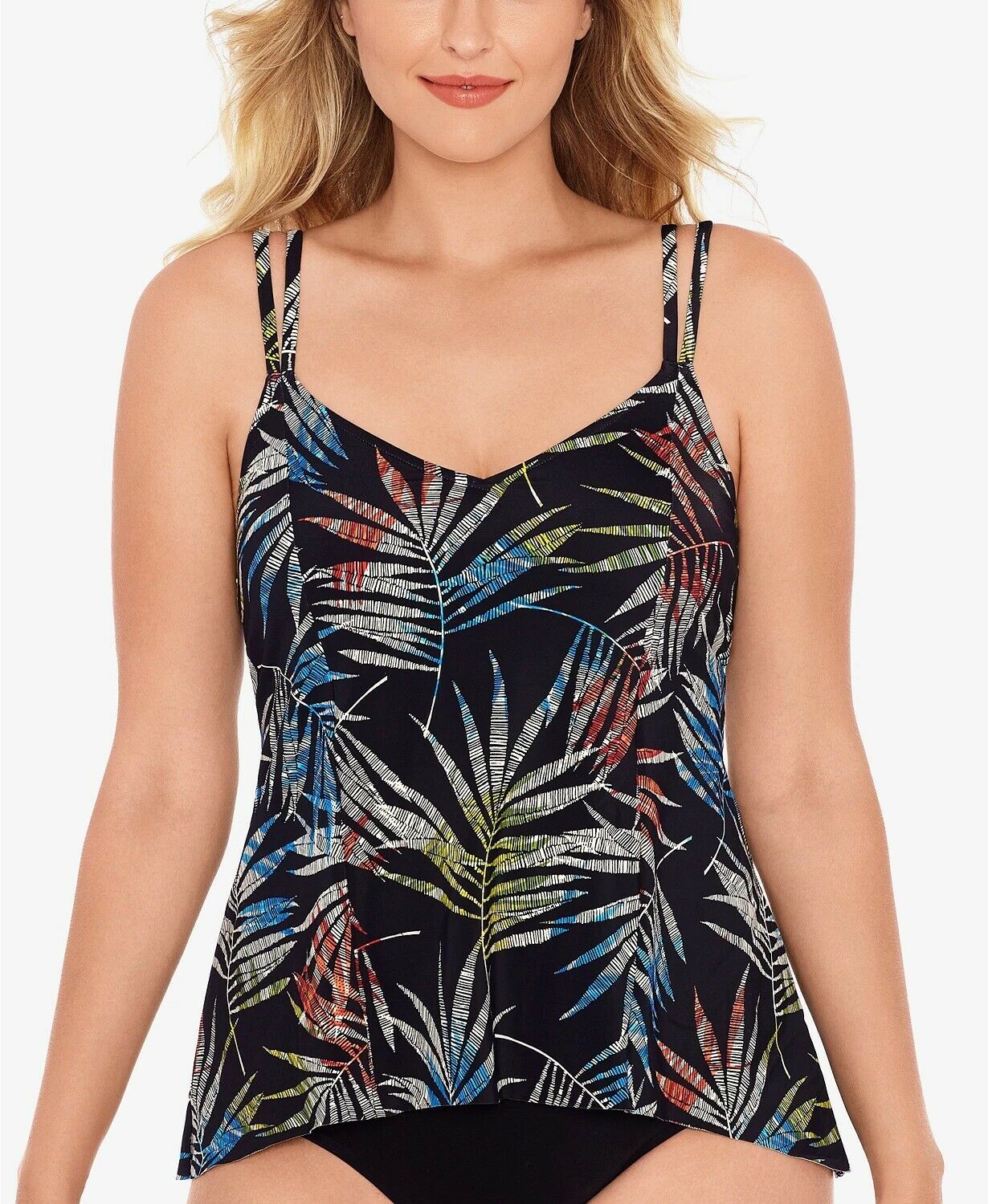 Swim Solutions Tankini Swim Top Color Black Multi Size 10