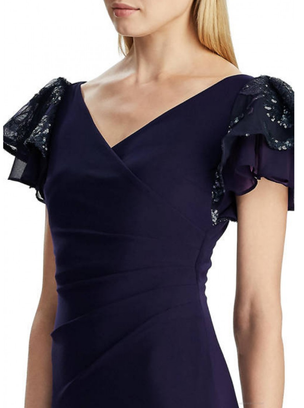 Lauren Ralph Lauren Women's Flutter-Sleeve Ball Gown Color Lighthouse Navy Size 16