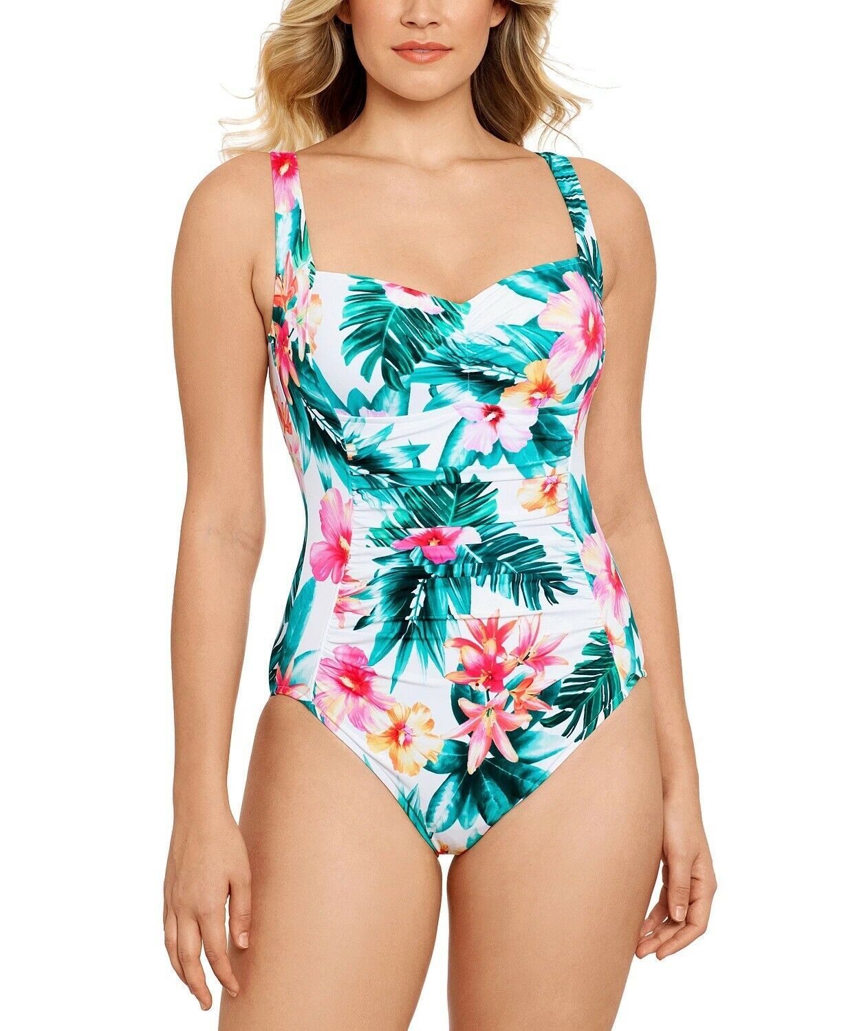 Swim Solutions TROPICAL PUNCH Tummy-Control One-Piece Swimsuit Multicolor Size 10