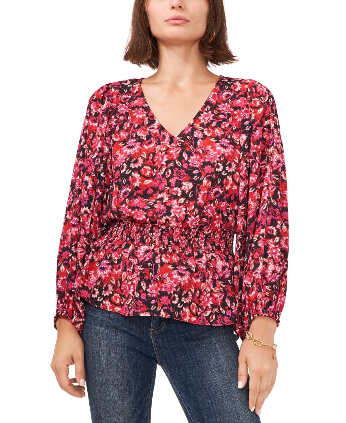 Vince Camuto Printed Peplum Blouse Color Fuchsia Size L