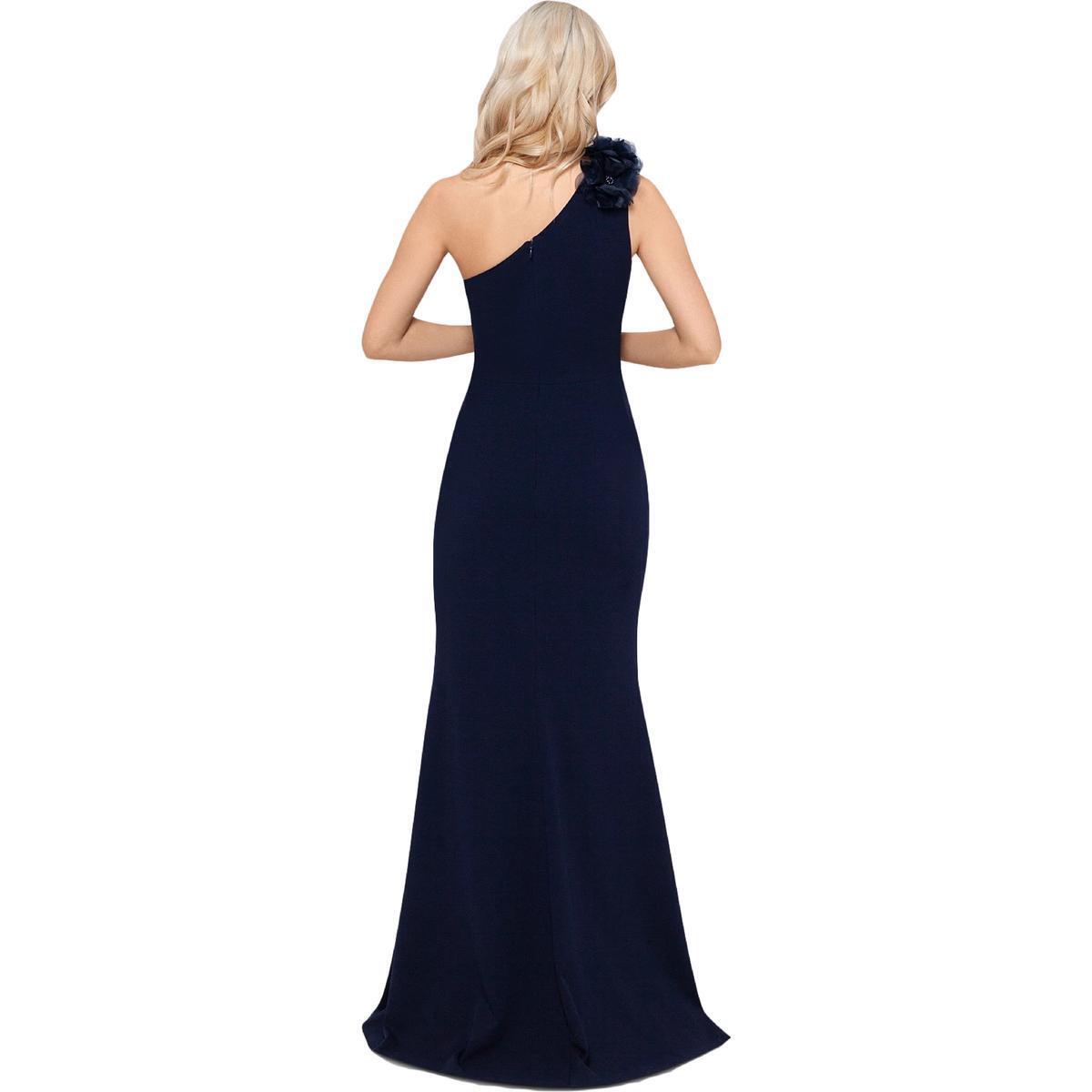 XSCAPE Floral-Applique One-Shoulder Sheath Dress Color Navy Blue Size 10