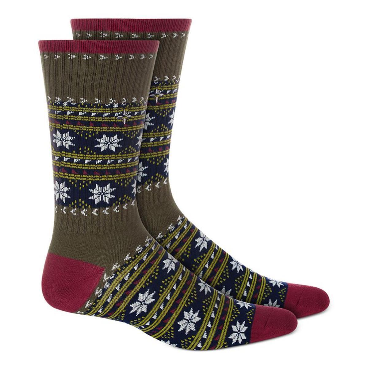 Sun Stone Mens Holiday Snowflake Crew Socks Color Green ONE SIZE