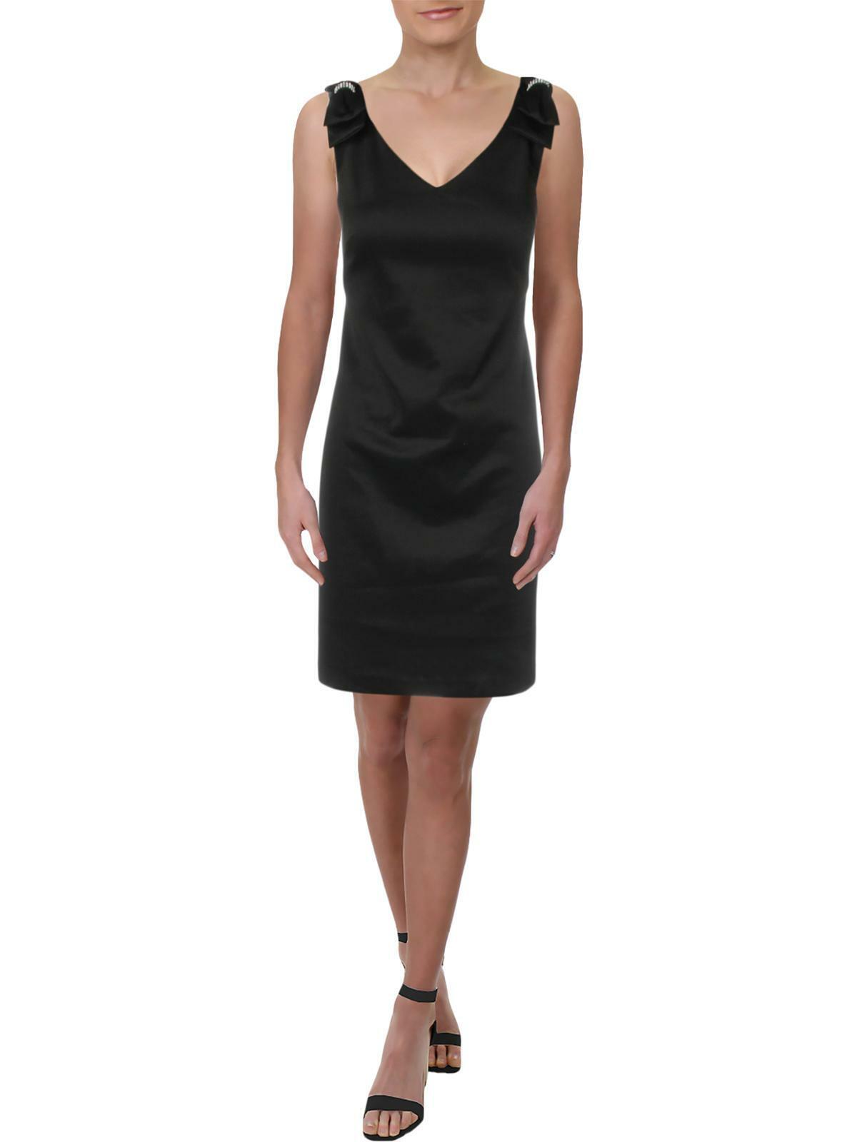 Connected Apparel Petite Embellished Bow Shoulder Cocktail Dress Color Black Size 6P