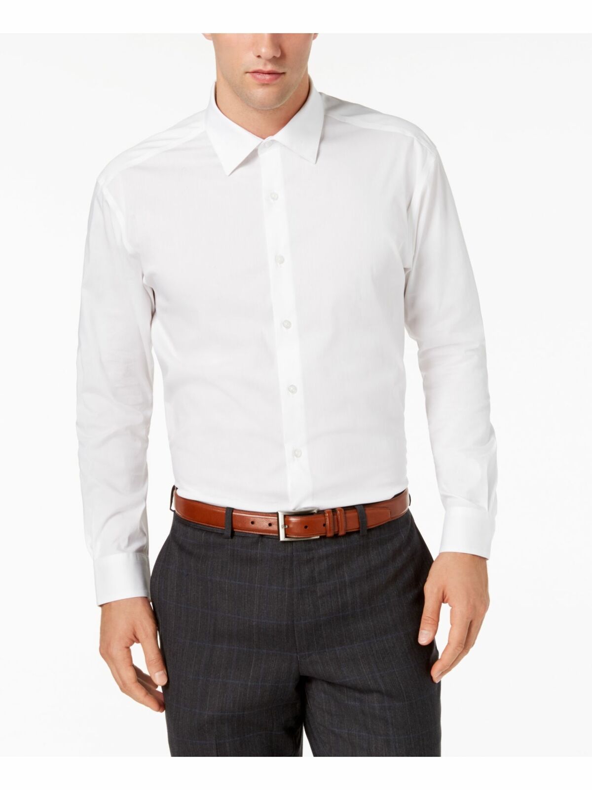 ALFANI Mens White Point Collar Classic Fit Dress Shirt Color White 16-16.5 34/35
