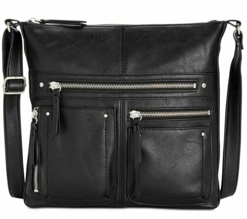 INC International Concepts Black Riverton Messenger Crossbody Color Black