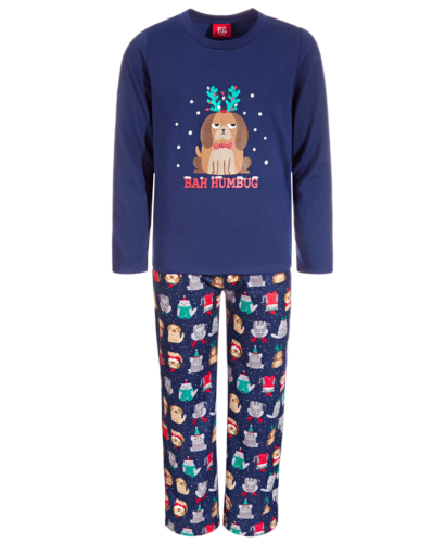 Family PJs Kids Unisex Holiday Bah Humbug Dogs 2PC Pajama Set Color Blue Size 2T/3T