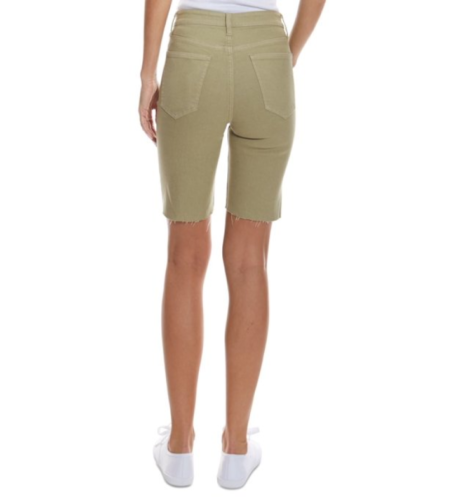 OAT Women's High-Rise Button-Fly Bermuda Jean Shorts Color Green Size 28