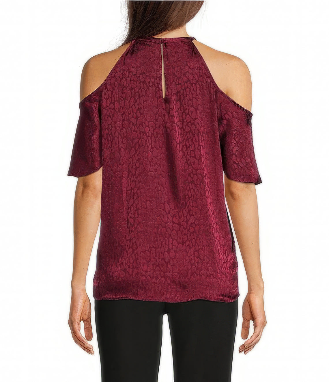 Michael Kors Cheetah Plisse Jacquard Chain Halter Neck Top  Color Dark Ruby Size M