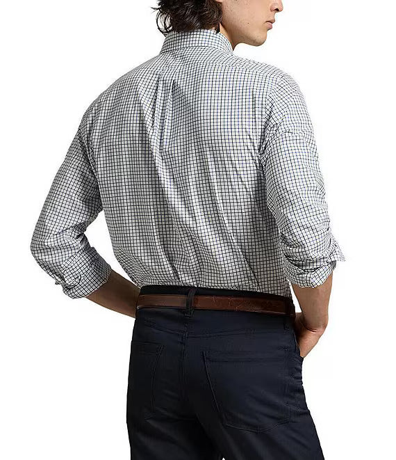 Polo Ralph Lauren Men's Slim-Fit Plaid Stretch Poplin Long Sleeve Woven Shirt  Color Blue Green Multi Size S