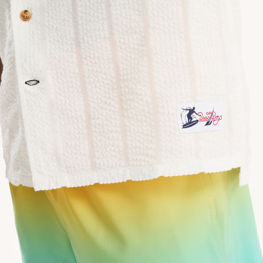 Nautica Men's Seersucker Camp Short-Sleeve Camp Shirt  Egret Size L
