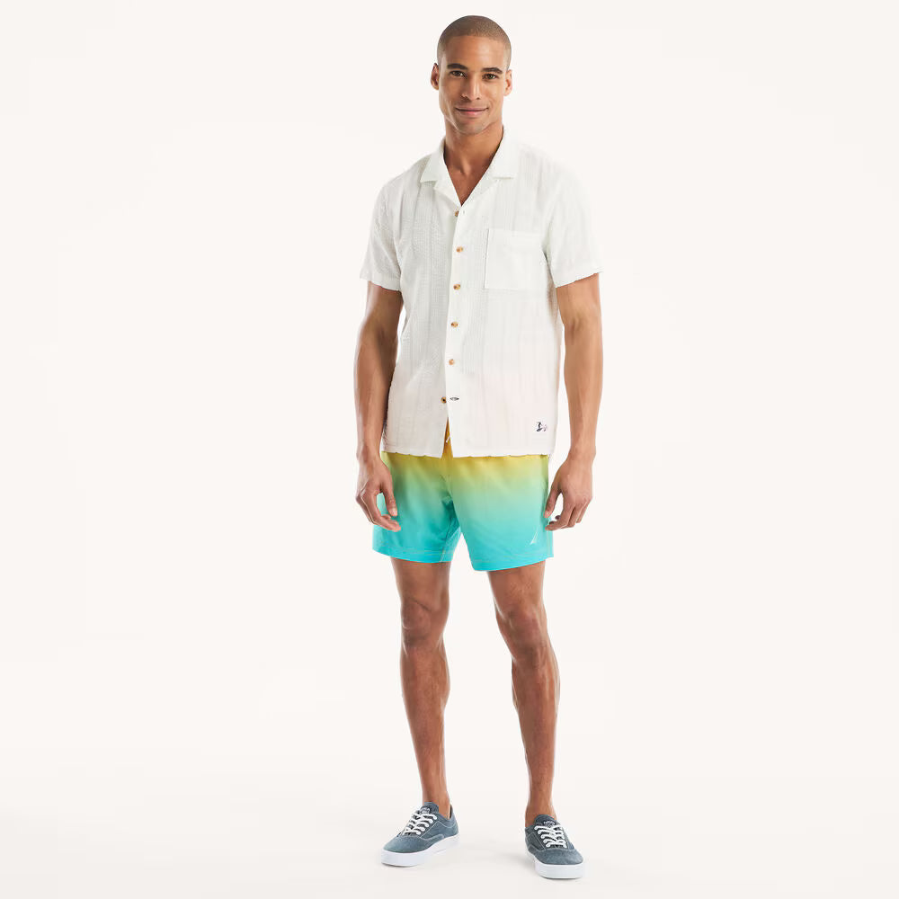 Nautica Men's Seersucker Camp Short-Sleeve Camp Shirt  Egret Size L