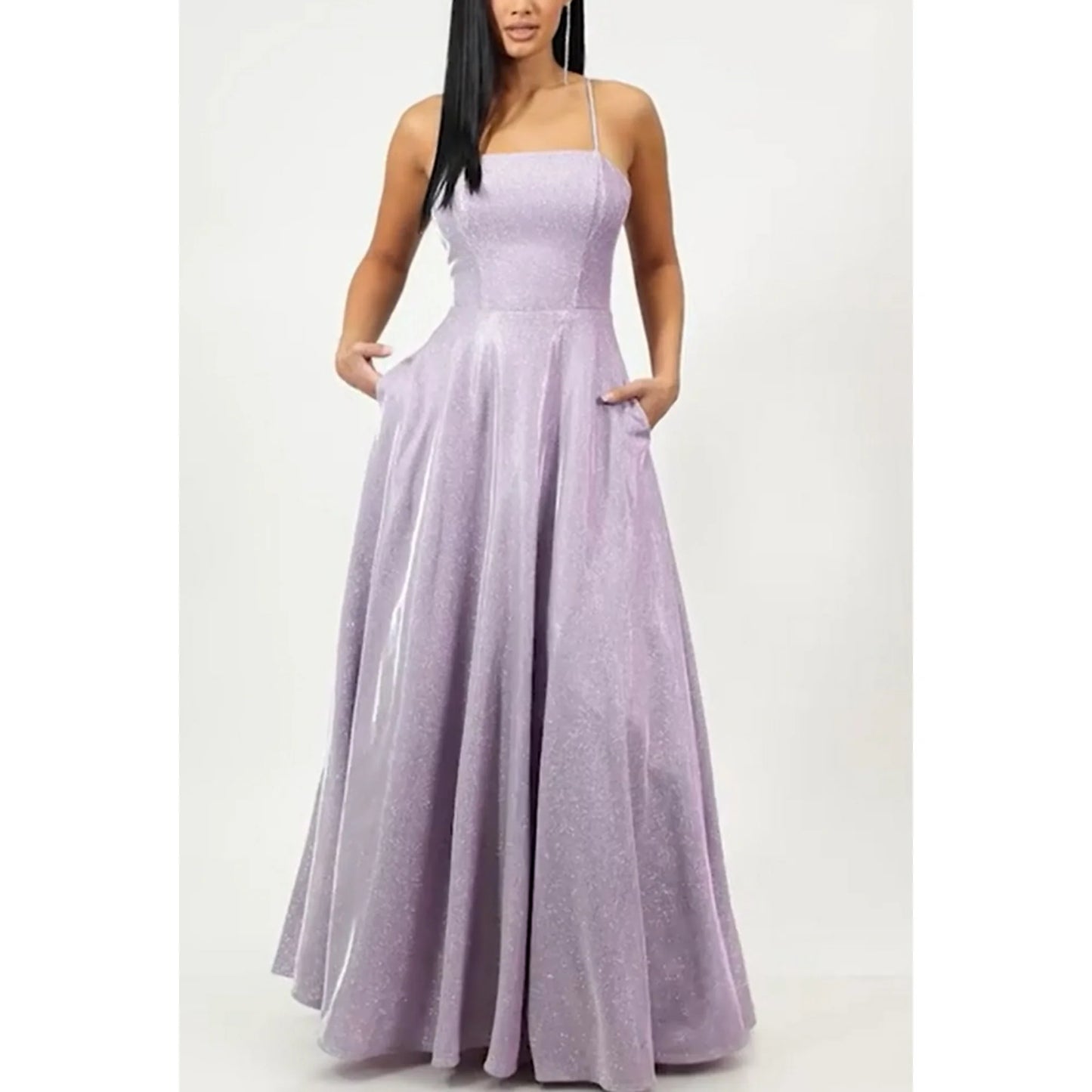 City Studios Juniors Sleeveless Glitter Lace-Back Evening Dress  Lavender Size 5/6