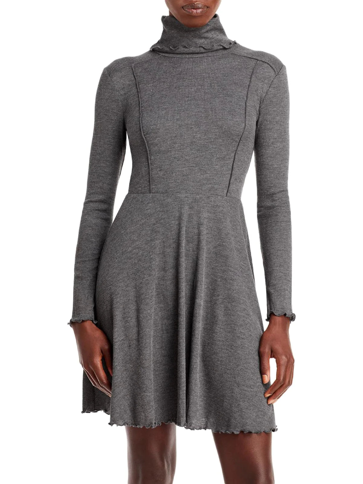 Aqua Women's Turtleneck Textured Mini Dress  Color Black Size S