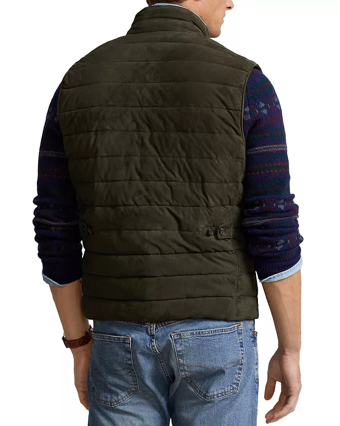 POLO RALPH LAUREN Men's Quilted Suede Gilet Vest  Color Dark Loden Size L