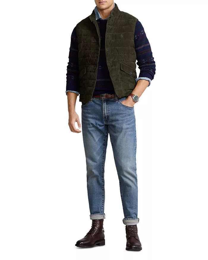 POLO RALPH LAUREN Men's Quilted Suede Gilet Vest  Color Dark Loden Size L