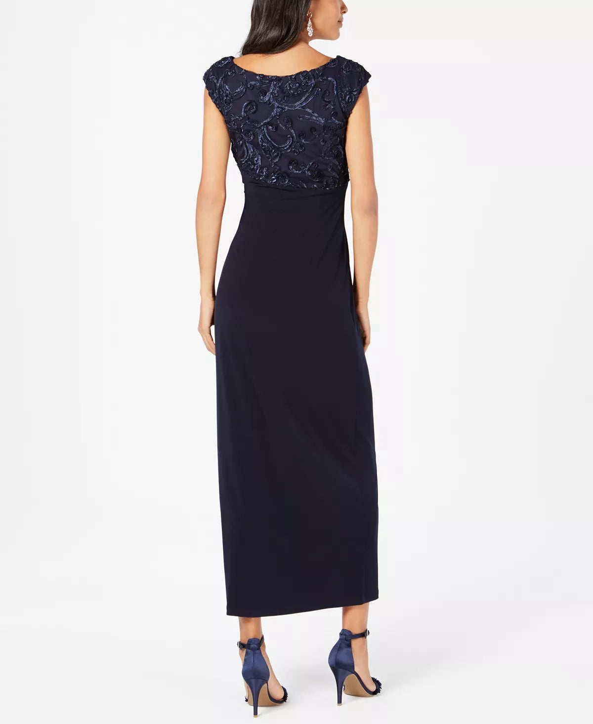 Connected Soutache Wrap-Style Gown  Navy Size 16