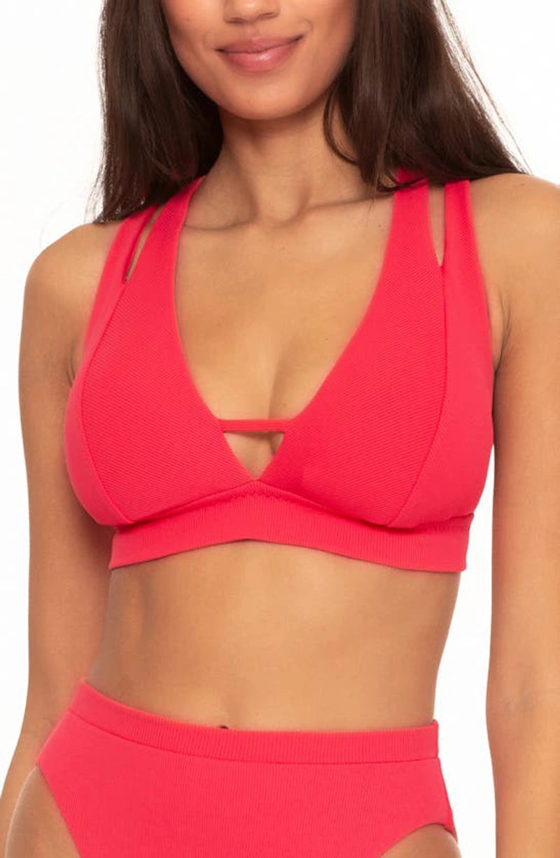 Becca Fine Line Split-Strap Bikini Top  Color Cherry Size S