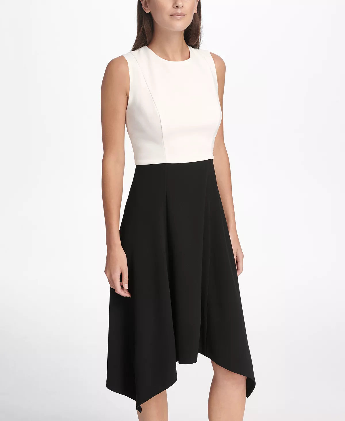 DKNY Women's Colorblocked Handkerchief Hem Dress  Color Black/White Size 6