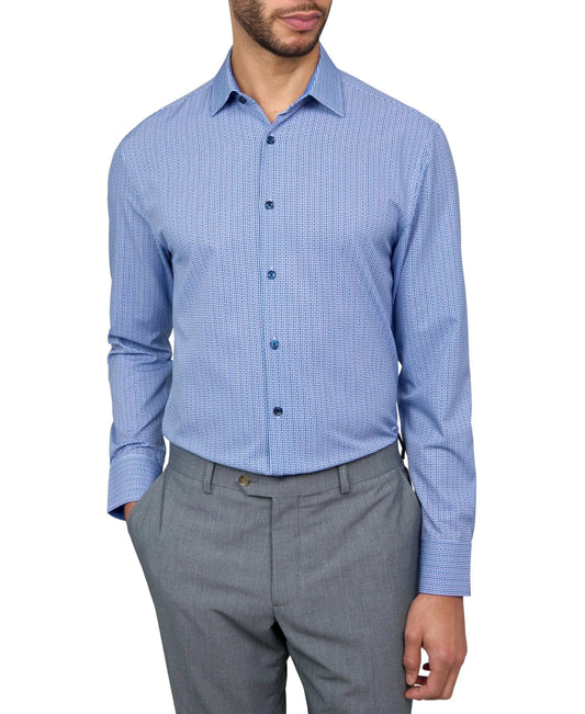 ConStruct Men's Slim-Fit Geometric Button Down Dress Shirt  White/Blue Size XL 17/17.5
