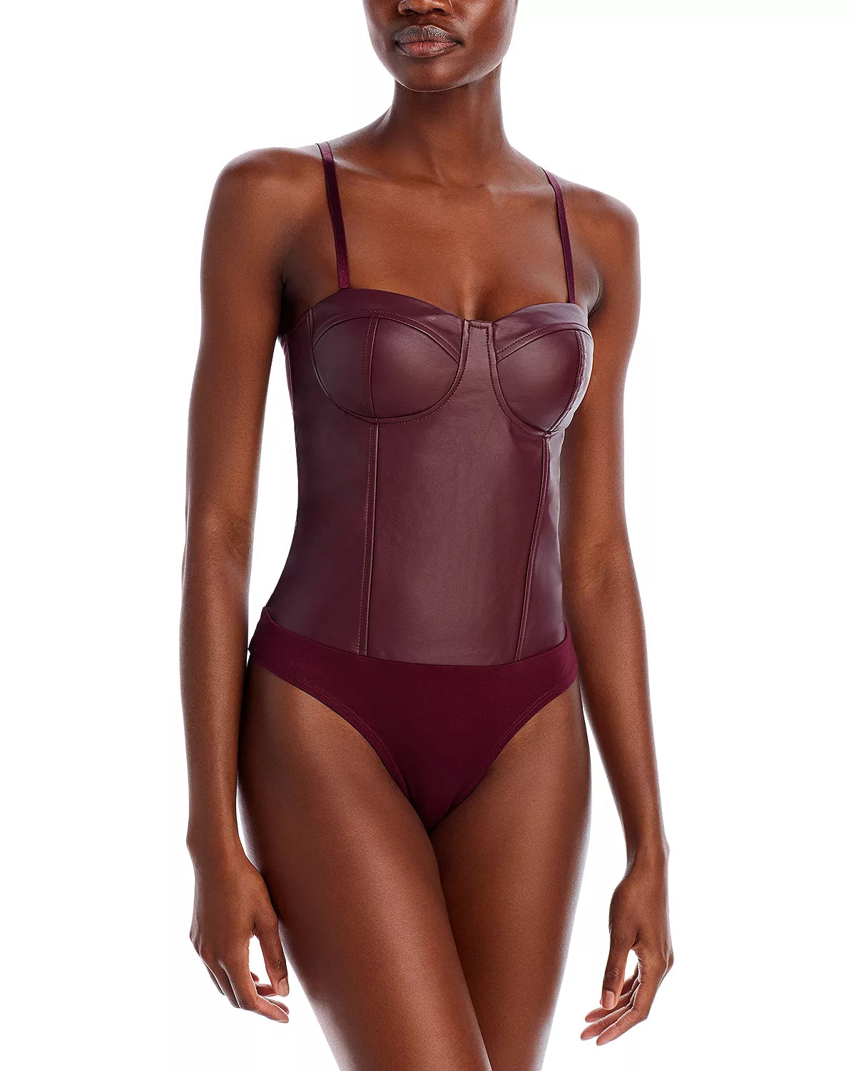 Aqua Women's Faux Leather Bustier Bodysuit  Color Taupe Size L