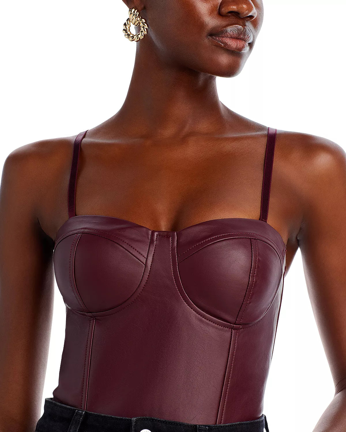 Aqua Women's Faux Leather Bustier Bodysuit  Color Taupe Size L