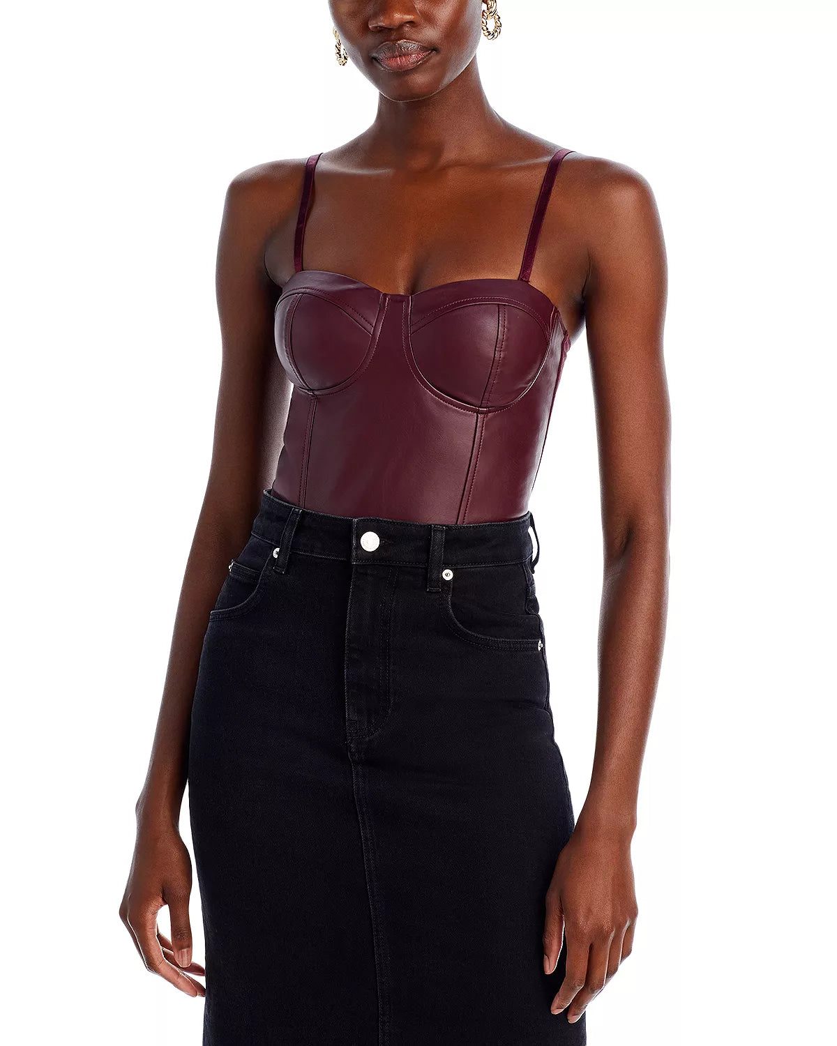 Aqua Women's Faux Leather Bustier Bodysuit  Color Taupe Size L